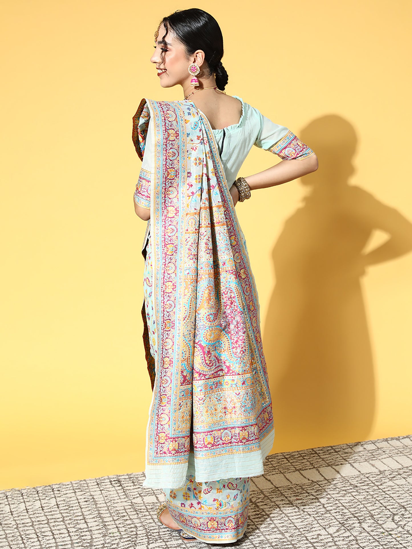 Women's Modal Pink Woven Design Celebrity Saree With Blouse Piece