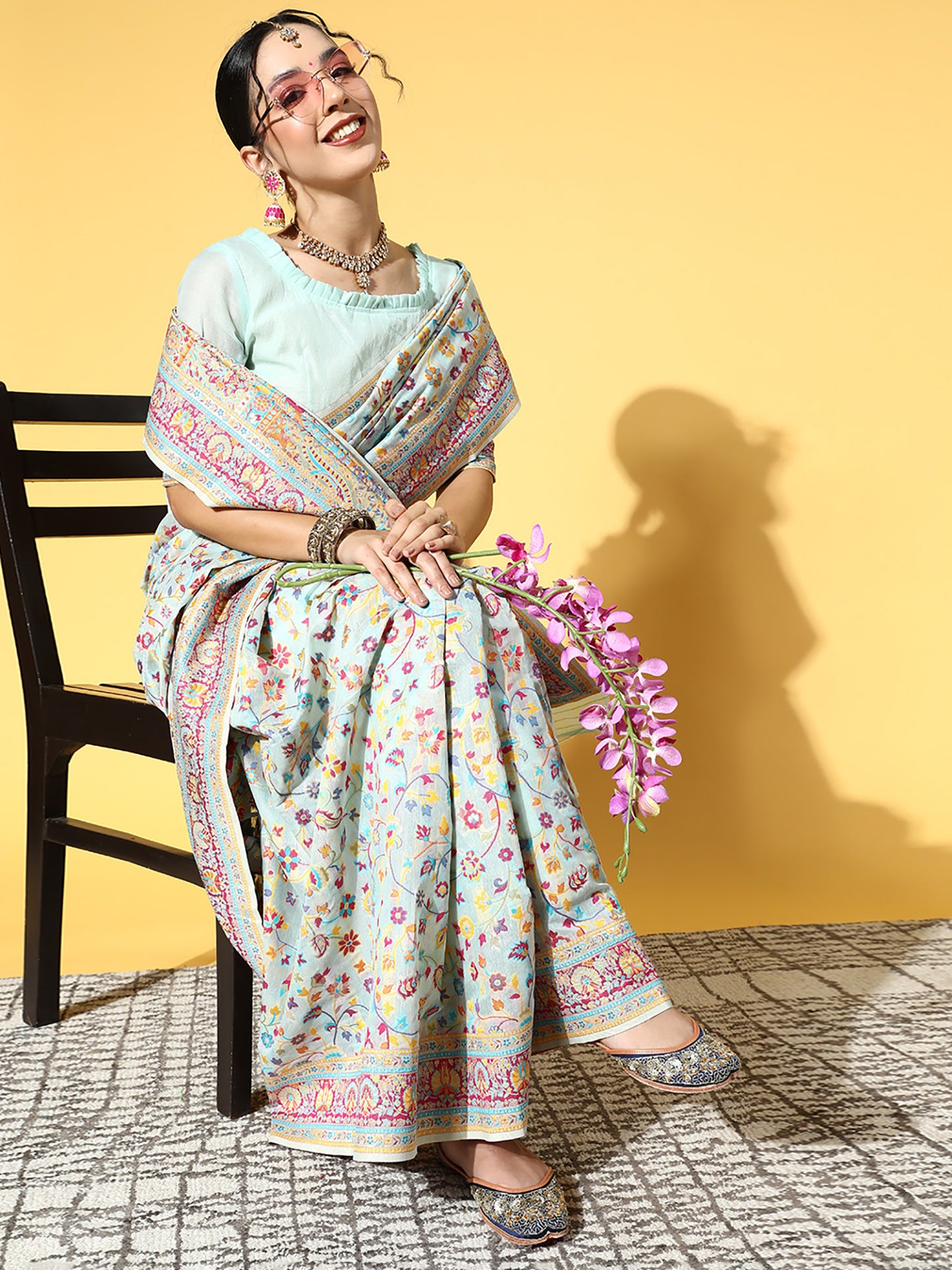 Women's Modal Pink Woven Design Celebrity Saree With Blouse Piece