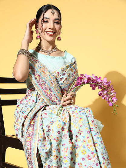 Women's Modal Pink Woven Design Celebrity Saree With Blouse Piece