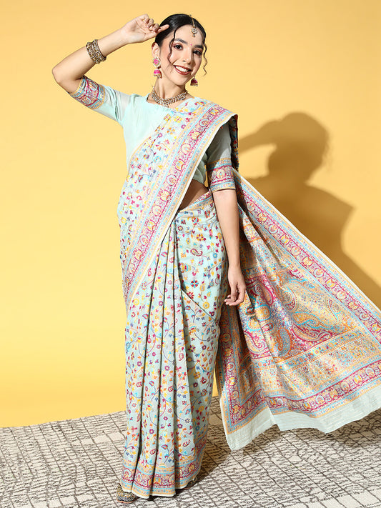 Women's Modal Pink Woven Design Celebrity Saree With Blouse Piece
