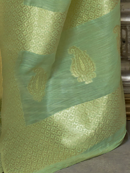 Women's Linen Yellow Woven Design Designer Saree With Blouse Piece