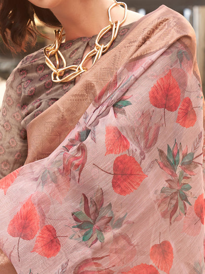 Women's Tissue Grey Woven Design Designer Saree With Blouse Piece