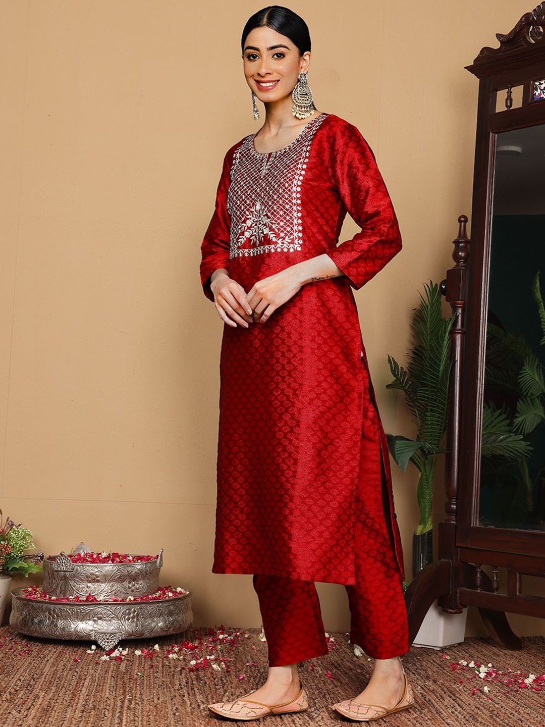 Dhiyona VA Women's Ethnic Motifs Embroidered Regular Gotta Patti Kurta with Trousers & With Dupatta