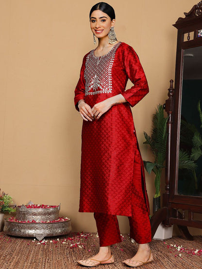 Dhiyona VA Women's Ethnic Motifs Embroidered Regular Gotta Patti Kurta with Trousers & With Dupatta
