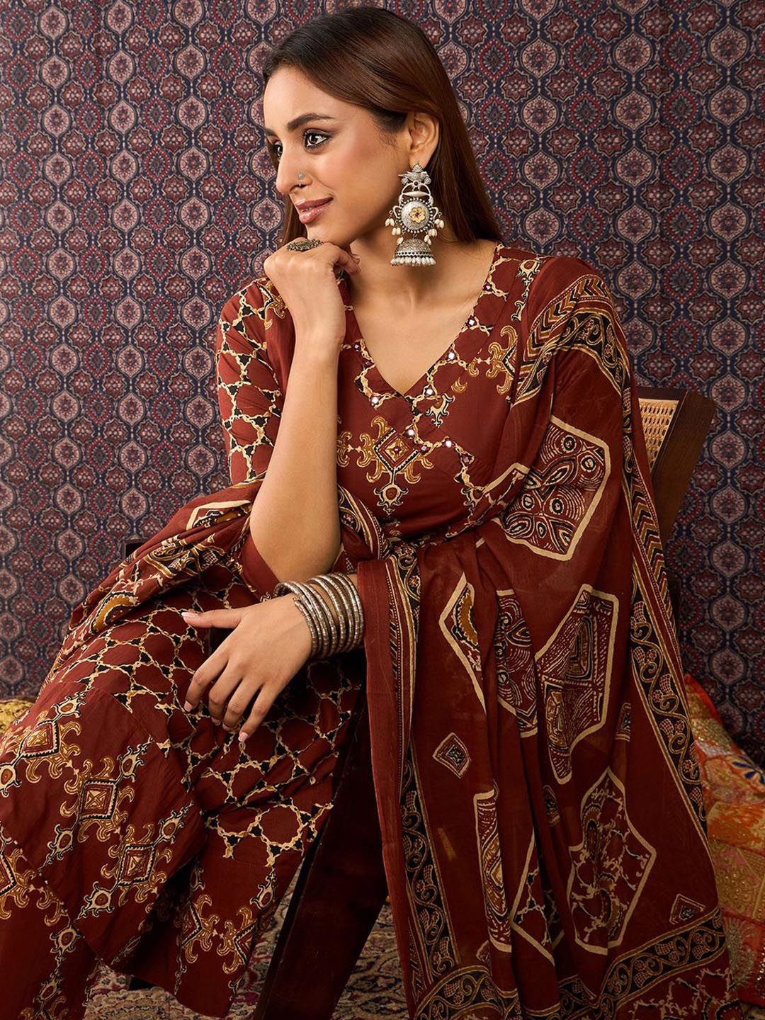 Women Ethnic Motifs Printed Pure Cotton Kurta with Trousers & Dupatta