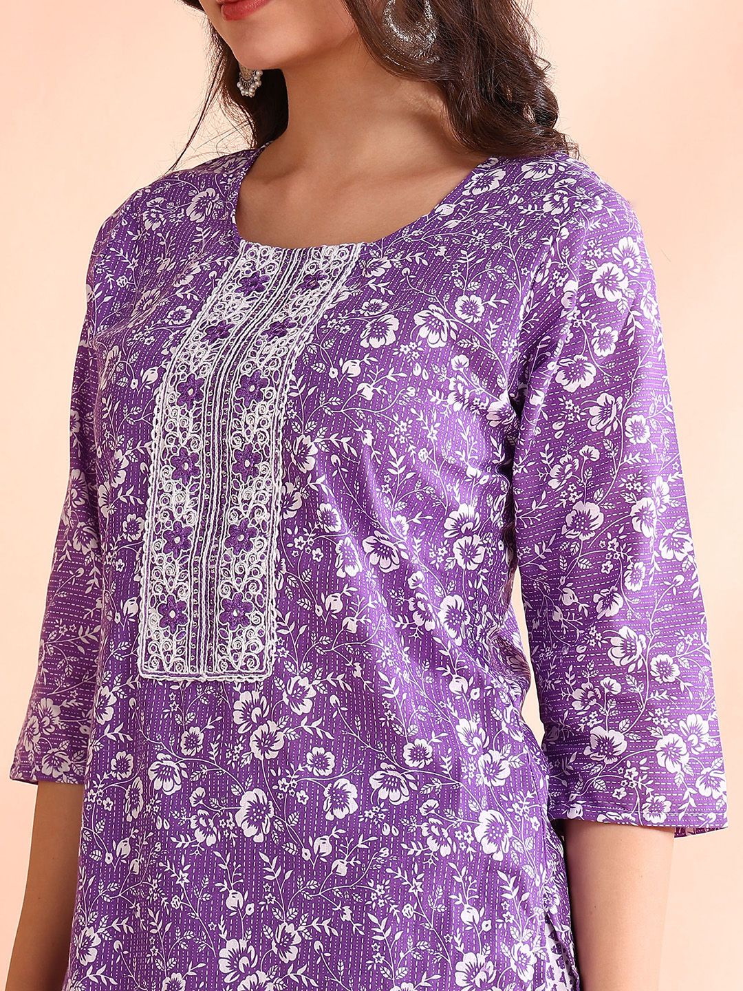 Dhiyona OD  Printed Mirror Work Pure Cotton Kurta With Trouser & Dupatta