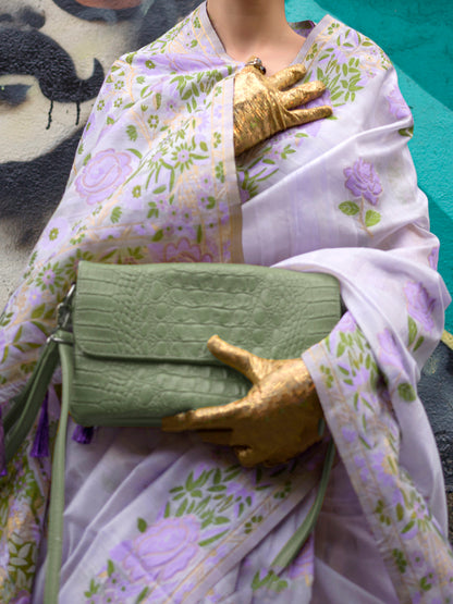 Women's Cotton Blend Lavendar Woven Design Designer Saree With Blouse Piece