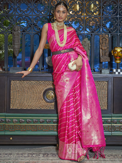 Women's Silk Blend Pink Woven Design Designer Saree With Blouse Piece