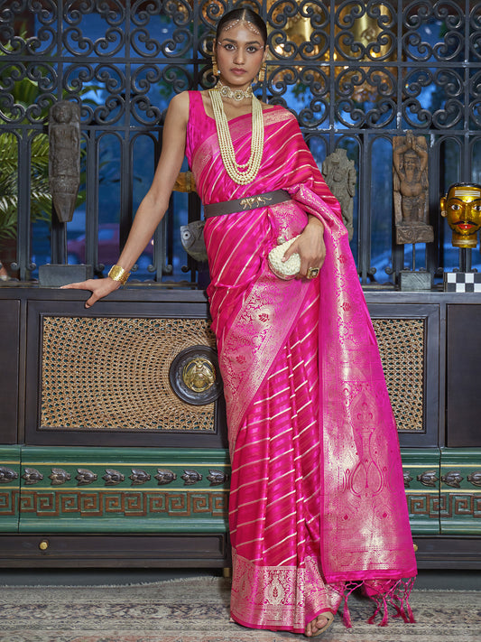 Women's Silk Blend Pink Woven Design Designer Saree With Blouse Piece