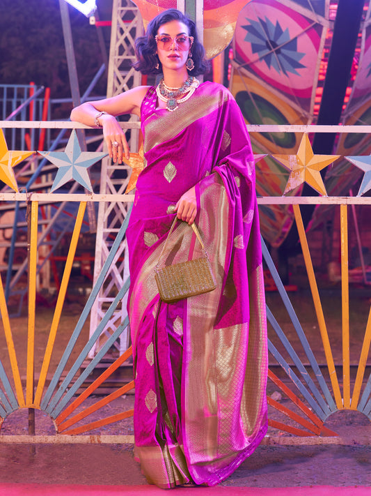 Women's Silk Blend Pink Woven Design Designer Saree With Blouse Piece