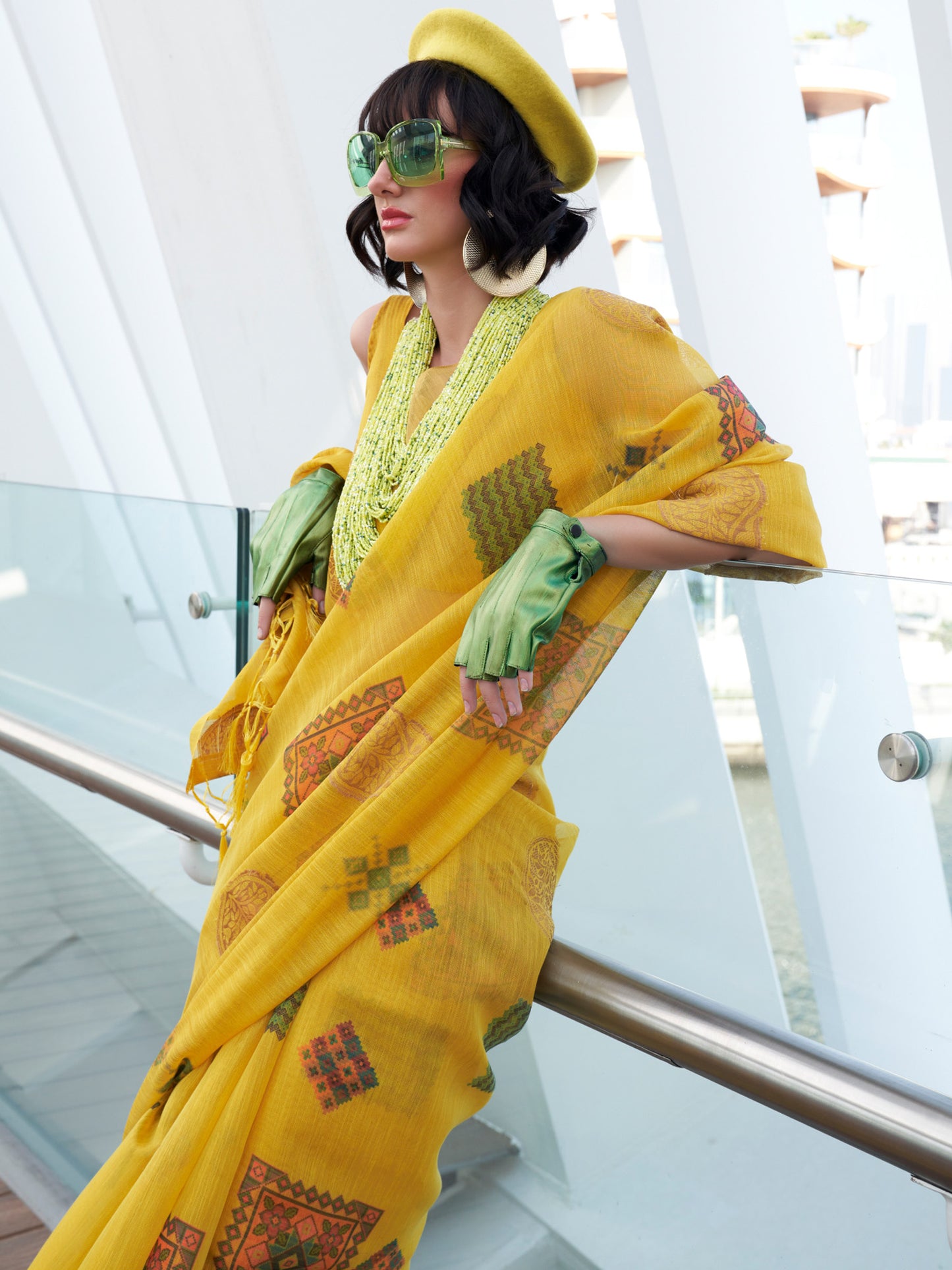 Women's Tissue Yellow Woven Design Designer Saree With Blouse Piece