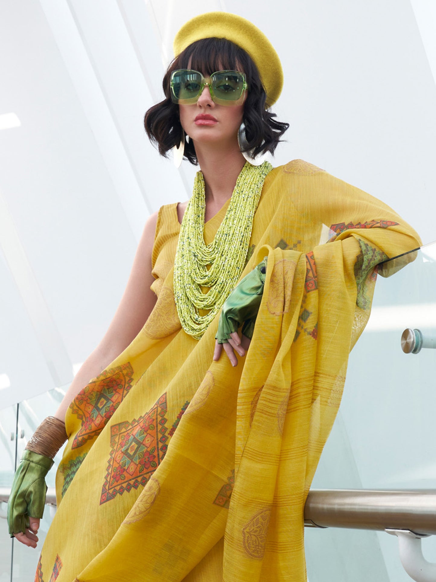 Women's Tissue Yellow Woven Design Designer Saree With Blouse Piece