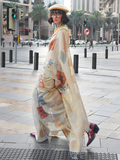 Women's Tissue Grey Woven Design Designer Saree With Blouse Piece