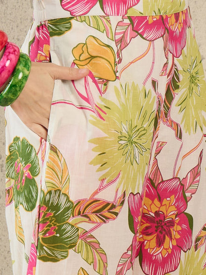Women Floral Printed Regular Pure Cotton Kurta with Trousers