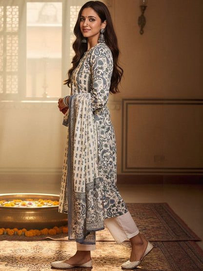 Ethnic Motifs Printed Pure Cotton Kurta With Trousers & Dupatta