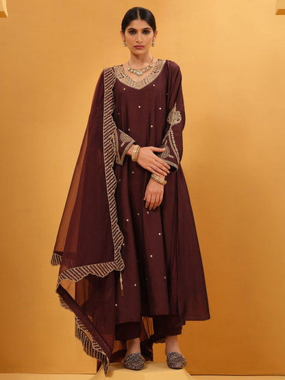 Dhiyona IS Women's Floral Embroidered Thread Work Anarkali Kurta With Trousers & Dupatta