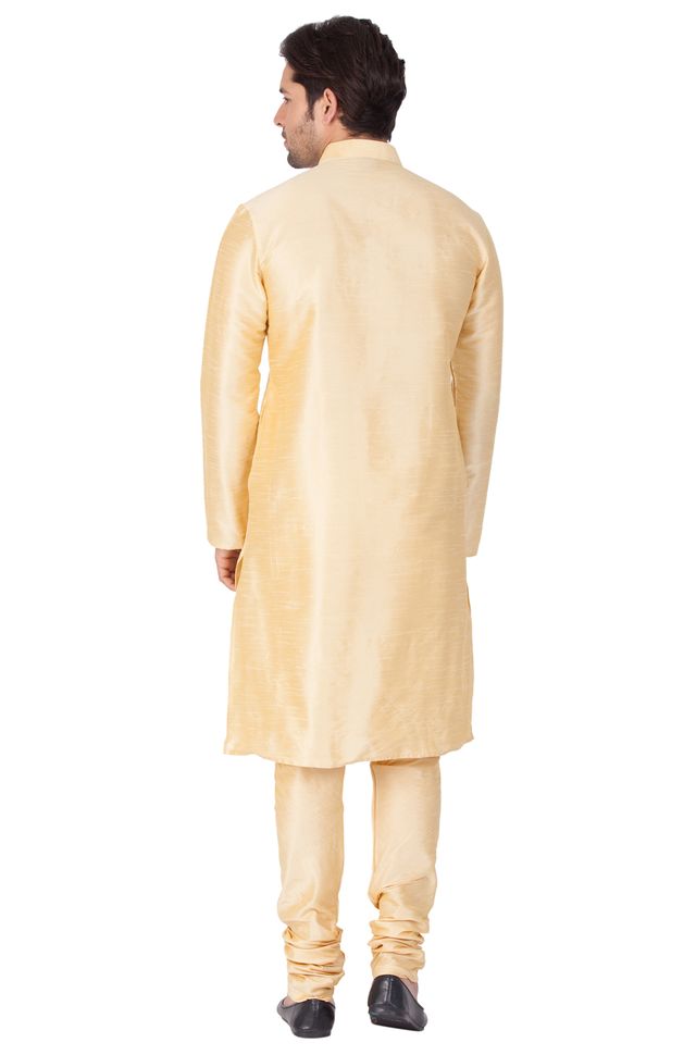 Men's Gold Silk Blend Straight Kurta Pyjama Set