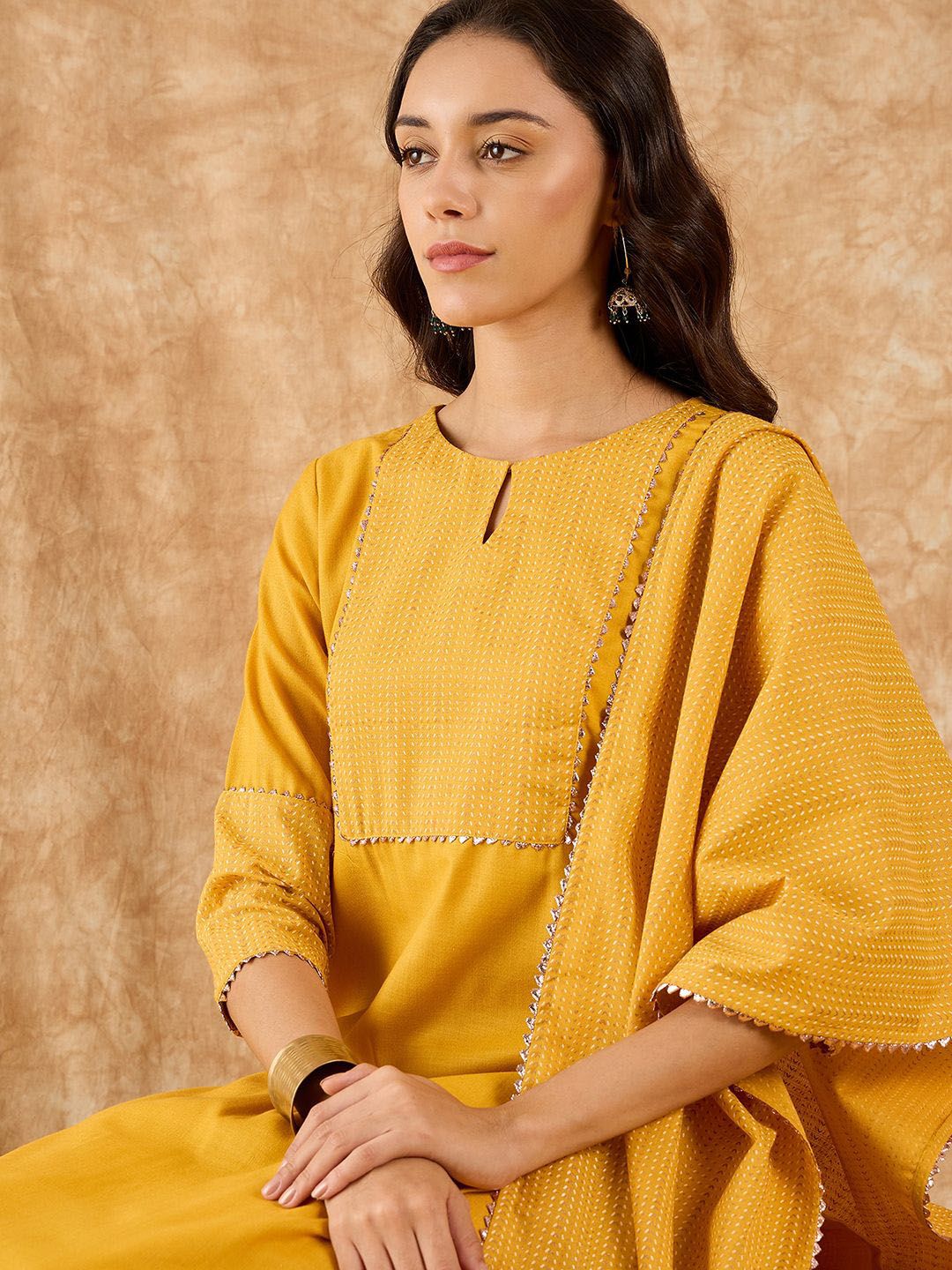 Dhiyona IE Yoke Design Straight Gotta Patti Kurta with Palazzo & Dupatta