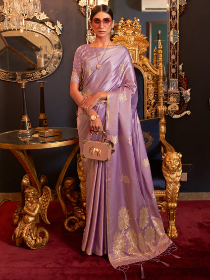 Women's Pure Silk Lavender Woven Design Woven saree With Blouse Piece
