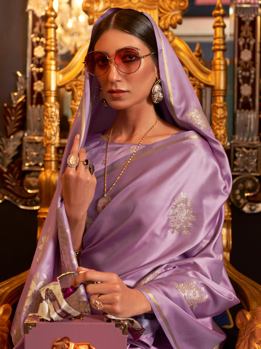 Women's Pure Silk Lavender Woven Design Woven saree With Blouse Piece