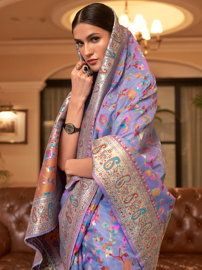 Women's Silk Blend Lavendar Woven Design Celebrity Saree With Blouse Piece