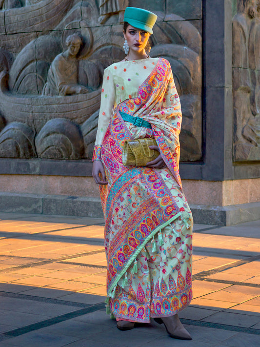 Women's Organza Sea Green Woven Design Designer Saree With Blouse Piece