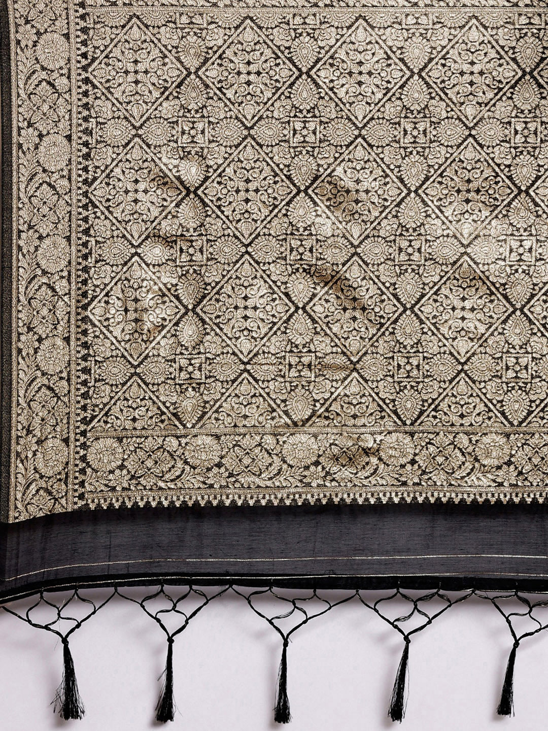 Women's Modal Black Woven Design Woven saree With Blouse Piece