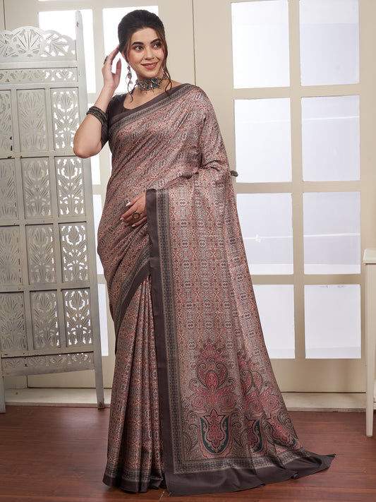 Women's Pashmina Silk Sea Green Digital Print Designer Saree With Blouse Piece