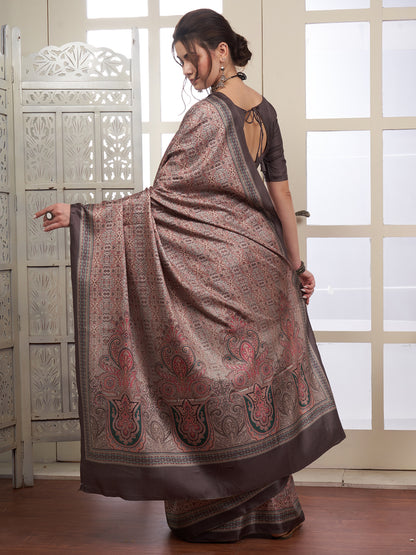 Women's Pashmina Silk Sea Green Digital Print Designer Saree With Blouse Piece