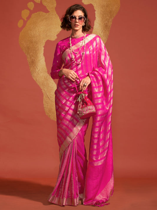 Women's Viscose Silk Pink Woven Design Designer Saree With Blouse Piece