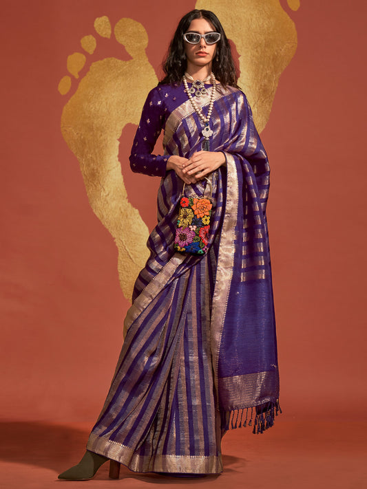 Women's Viscose Silk Purple Woven Design Designer Saree With Blouse Piece