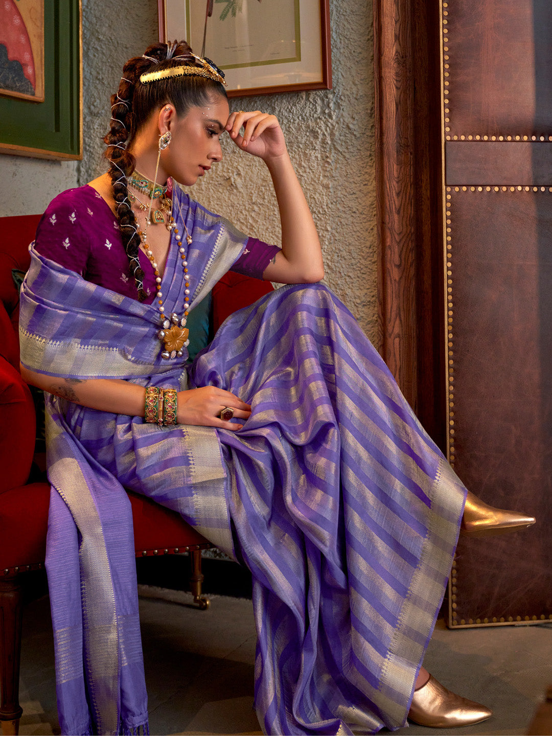 Women's Viscose Silk Magenta Woven Design Designer Saree With Blouse Piece