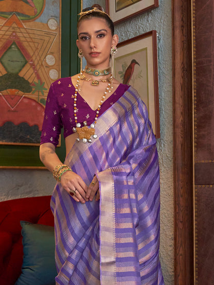 Women's Viscose Silk Magenta Woven Design Designer Saree With Blouse Piece