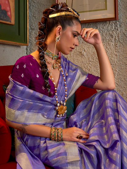 Women's Viscose Silk Magenta Woven Design Designer Saree With Blouse Piece