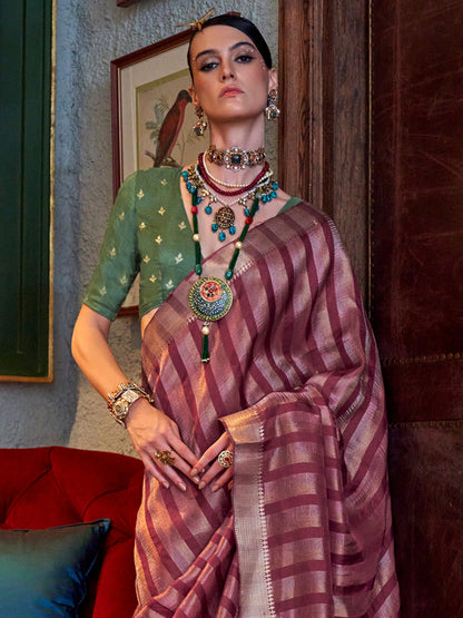 Women's Viscose Silk Green Woven Design Designer Saree With Blouse Piece