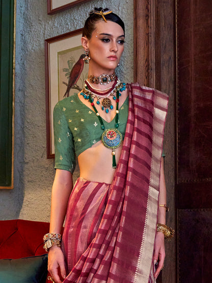 Women's Viscose Silk Green Woven Design Designer Saree With Blouse Piece