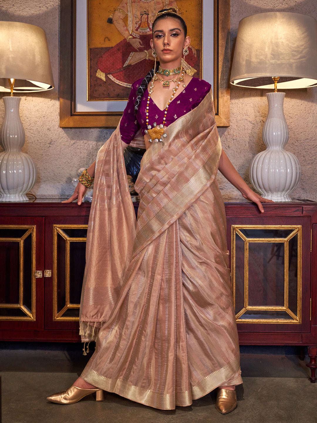 Women's Viscose Silk Magenta Woven Design Designer Saree With Blouse Piece