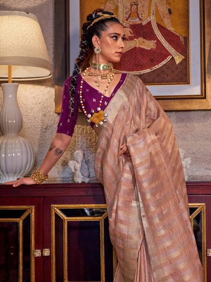 Women's Viscose Silk Magenta Woven Design Designer Saree With Blouse Piece