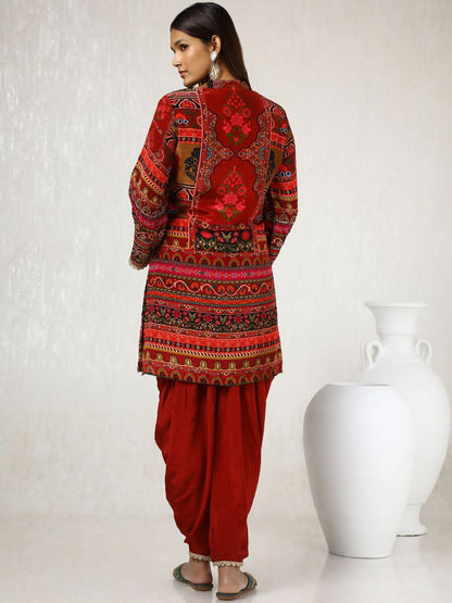Dhiyona SO Women's Women Ethnic Motifs Printed Regular Sequinned Kurta with Dhoti Pants