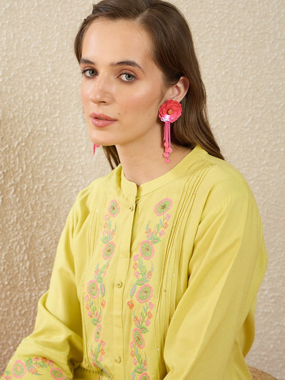 Dhiyona IE Embroidered Mandarin Collar Top With Trouser