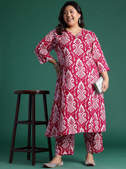 Ethnic Motifs Print Panelled Thread Work Kurta with Trousers
