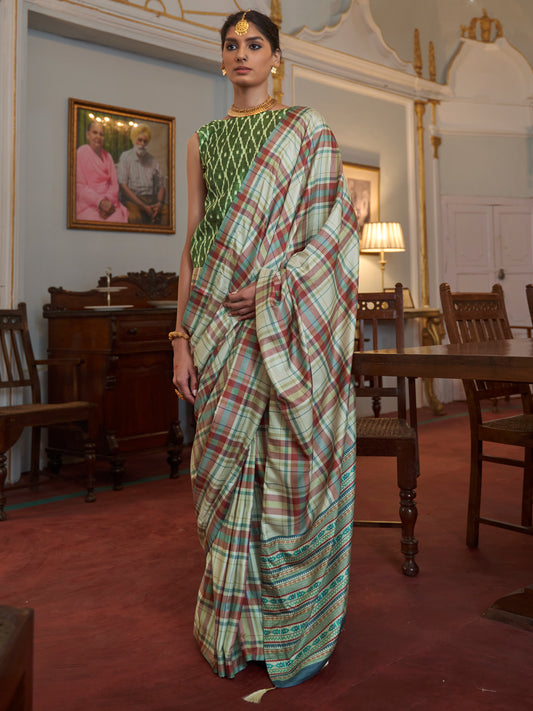 Women's Dola Silk Light Green Printed Designer Saree With Blouse Piece