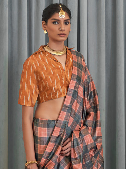 Women's Dola Silk Peach Printed Designer Saree With Blouse Piece