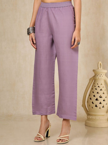 Dhiyona SO Women's Striped Mandarin Collar Thread Work Chanderi Cotton Straight Kurta With Trouser