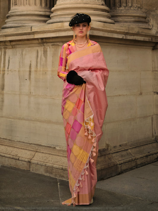 Women's Soft Silk Peach Woven Design Designer Saree With Blouse Piece