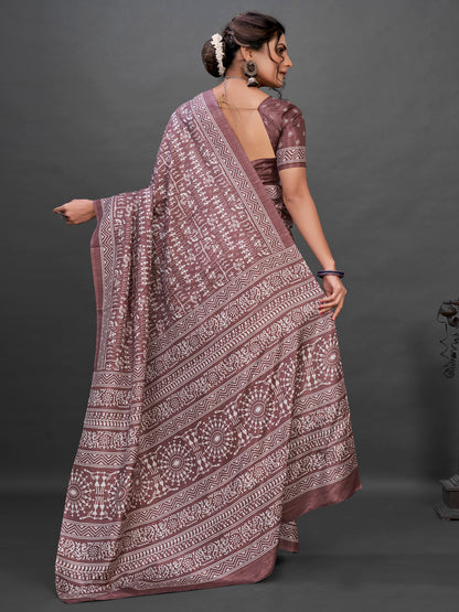 Women's Dola Silk Mauve Printed Designer Saree With Blouse Piece