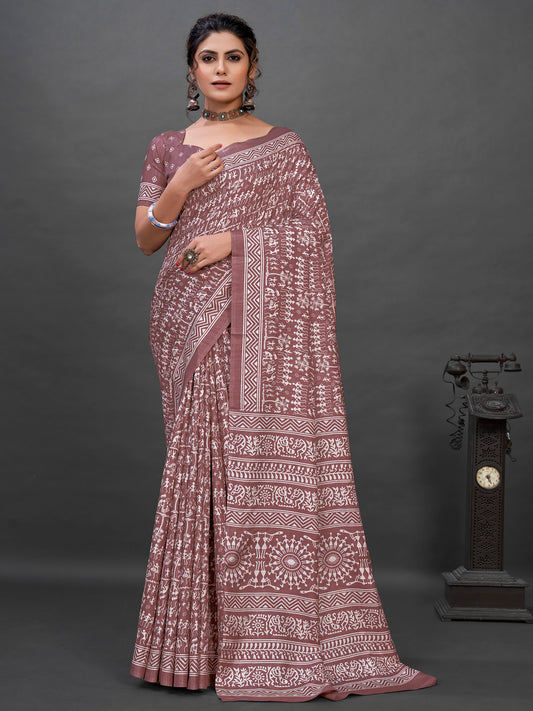 Women's Dola Silk Mauve Printed Designer Saree With Blouse Piece