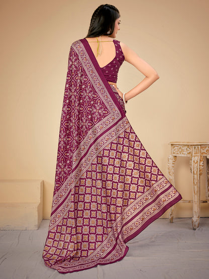 Women's Dola Silk Magenta Printed Designer Saree With Blouse Piece