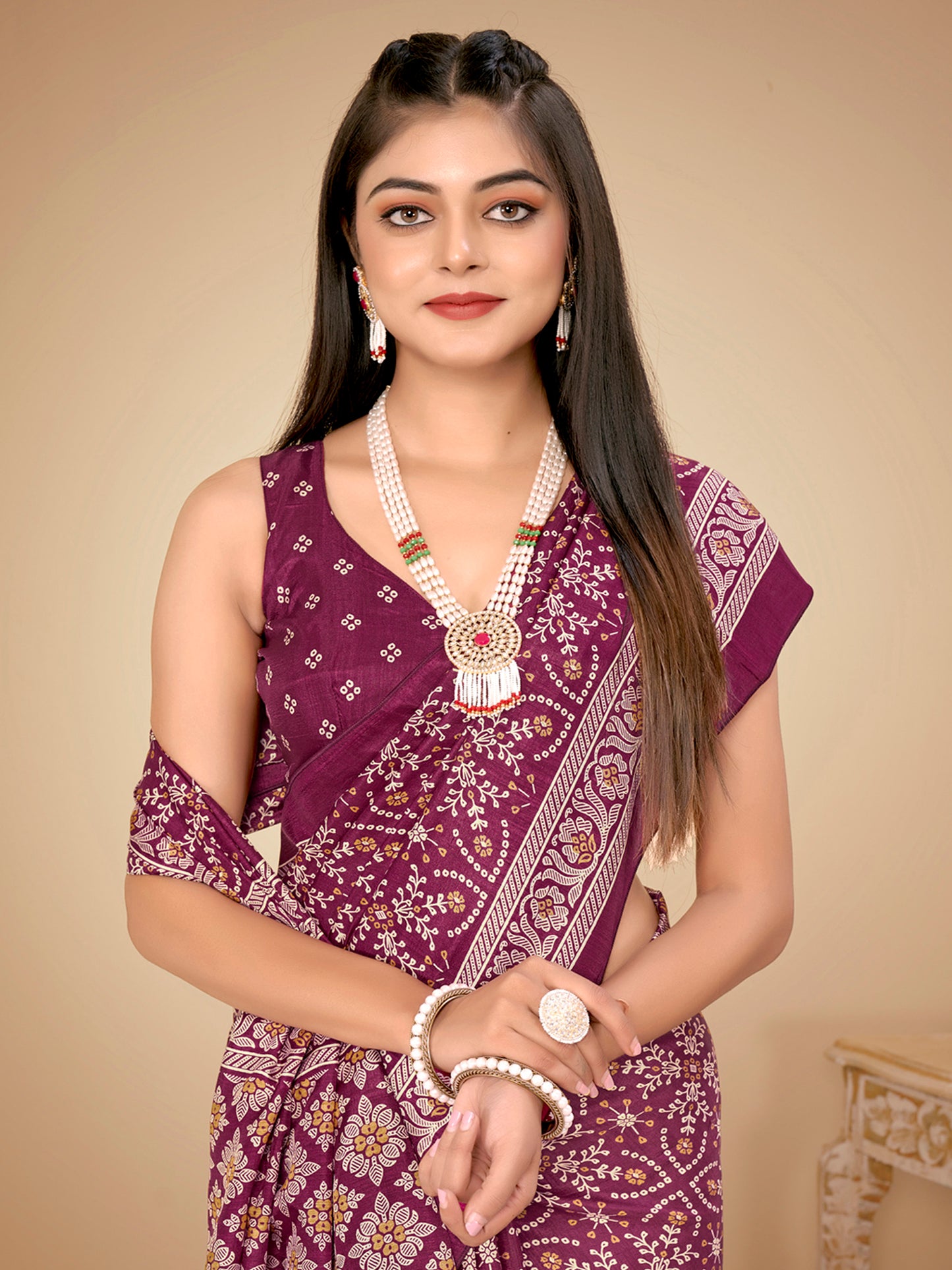 Women's Dola Silk Magenta Printed Designer Saree With Blouse Piece