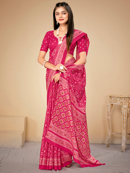 Women's Dola Silk Pink Printed Designer Saree With Blouse Piece